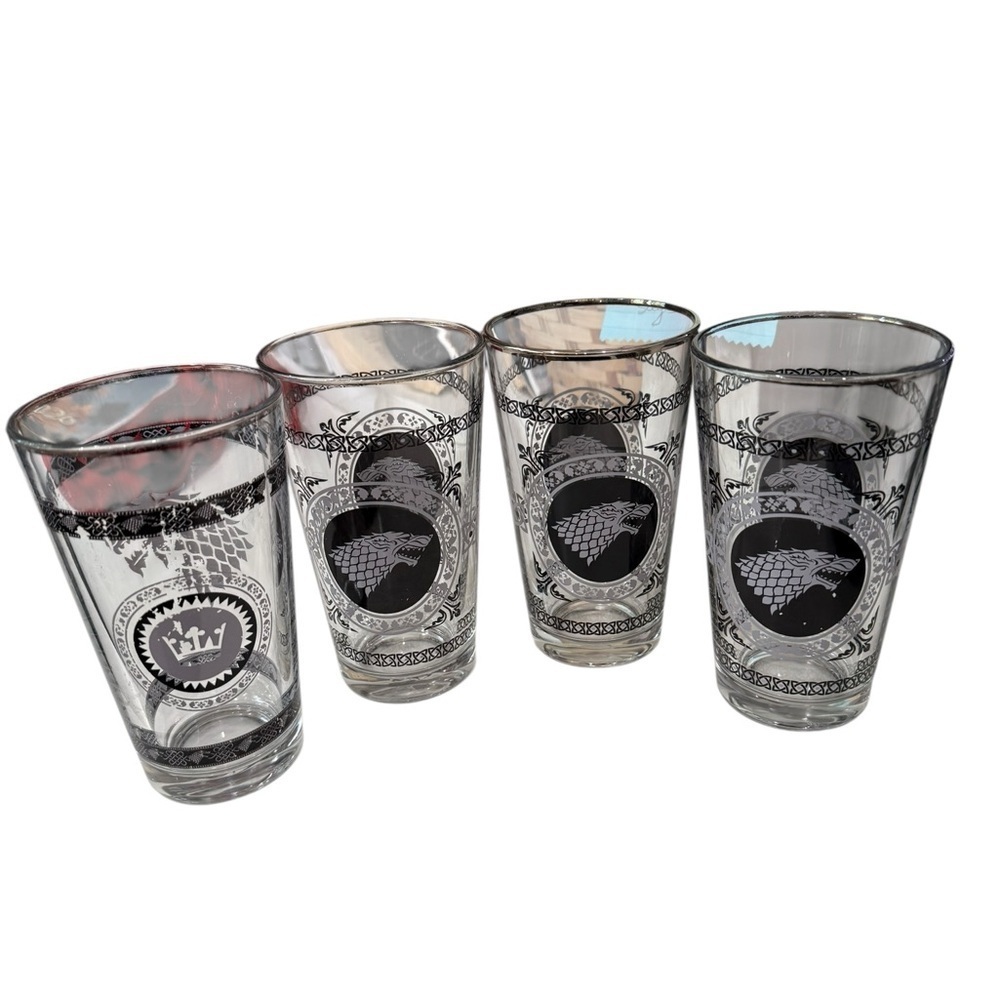 Game of Thrones Tumbler Black Seawolf Crown Drinking Glasses 6 inches lot of 4